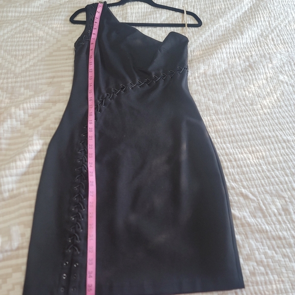 Halston Heritage one shoulder black dress Sz 4 - Picture 10 of 14